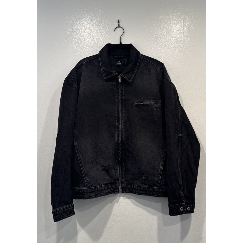 REPRESENT Collared Denim Jacket Mens Size  XL Aged Black Zip Distressed City